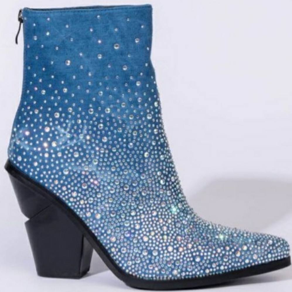 NIB Denim Rhinestone Boots - Picture 5 of 6